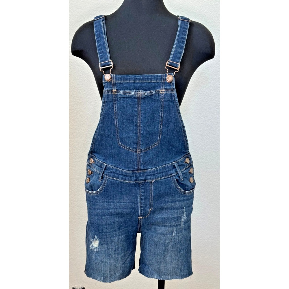 Papaya Distressed Denim Shortalls Medium Wash O-Ring Back Size M (Fits Small)